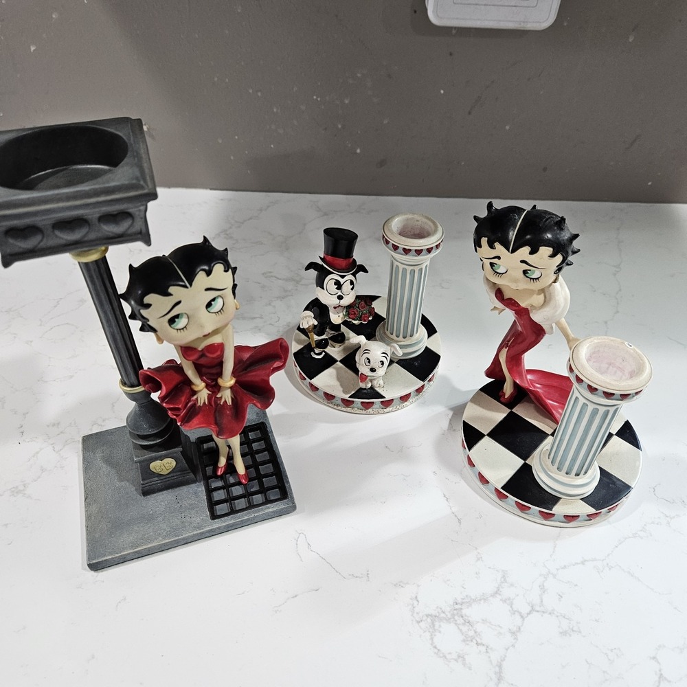 Betty Boop 3-Pc Resin Figurine Candle Holder Set, Checkerboard, Multicolor